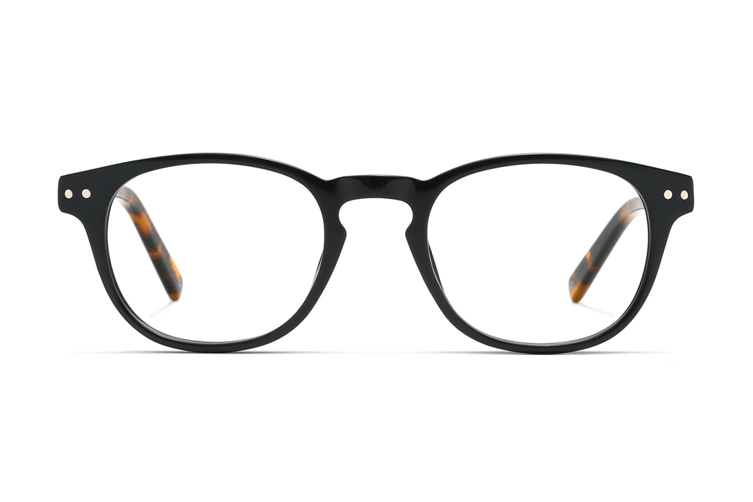 Dash Black, Retro Square Black Acetate Glasses - Front