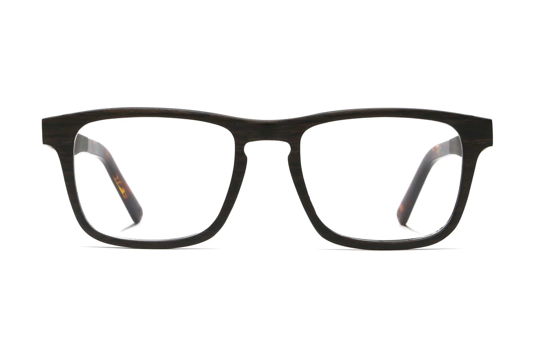 Bold Black, Rectangle Black Oak Wood Glasses - Front
