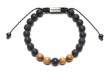 Black Onyx & Wood Bead Bracelet Macrame 