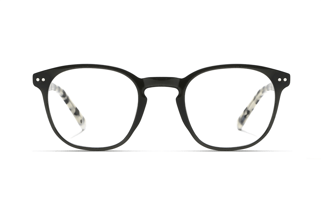 Dare Black, Retro Square Black Acetate Glasses - Front