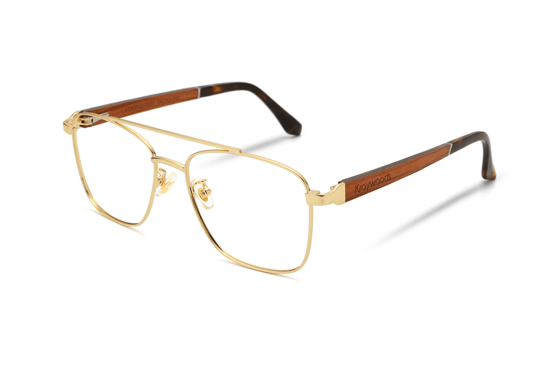 Drive Gold, Retro Square Aviator Glasses - Angled