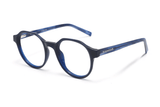 Wonder Navy, Geometric Round Navy Blue Acetate Glasses - Angled