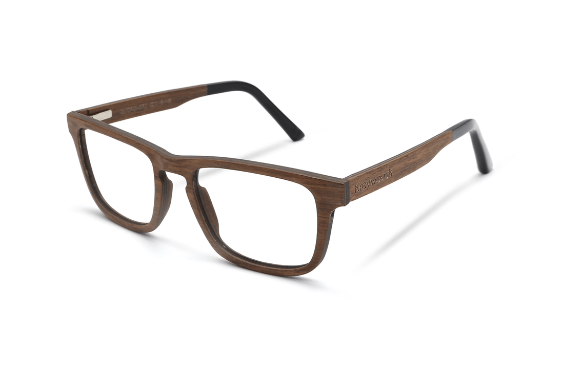 Bold Brown, Rectangle Brown Oak Wood Glasses - Angled