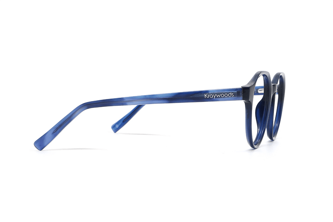 Wonder Navy, Geometric Round Navy Blue Acetate Glasses - Side