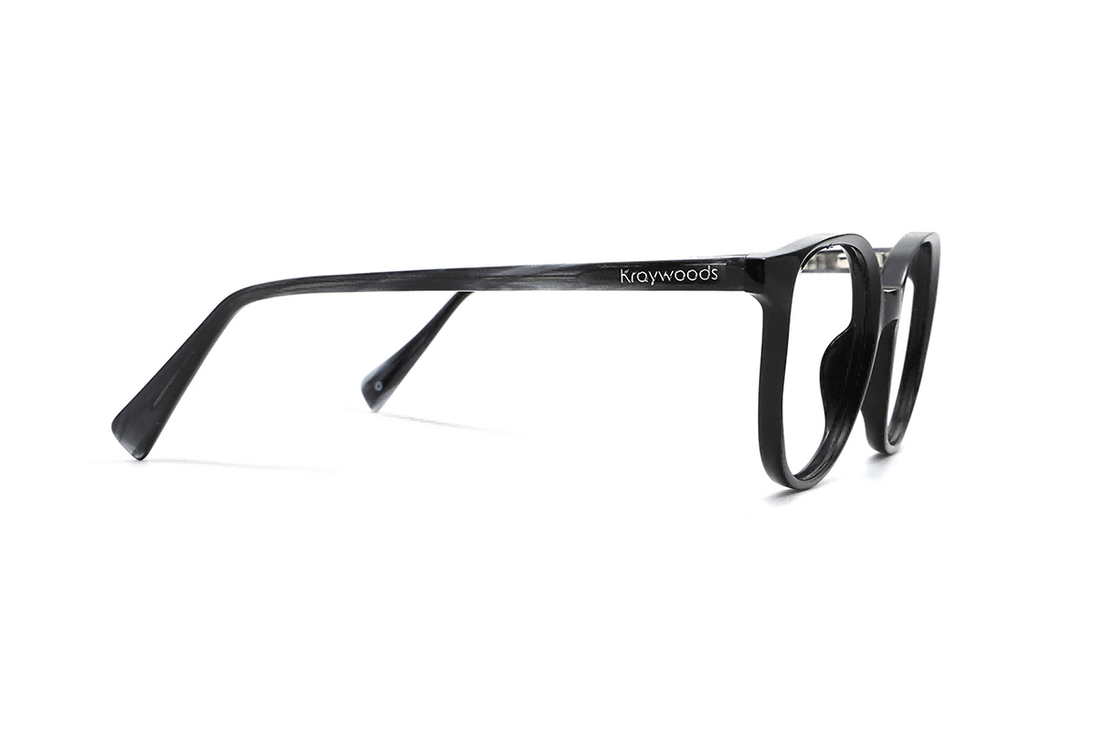 Serene Black, Oval Black Acetate Glasses - Side