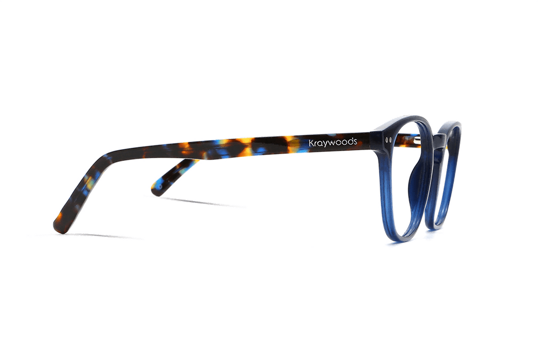 Dare Navy, Retro Square Navy Blue Acetate Glasses - Side