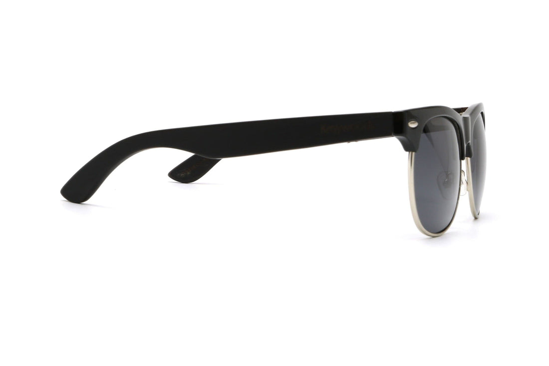 Black Jaguar Sunglasses, Browline Sunglasses Featuring Ebony Wood Arms with 100% UV Protection, Polarized Lenses - Side