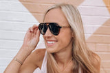 Woman wearing Runner, Green Tortoise Aviator Sunglasses