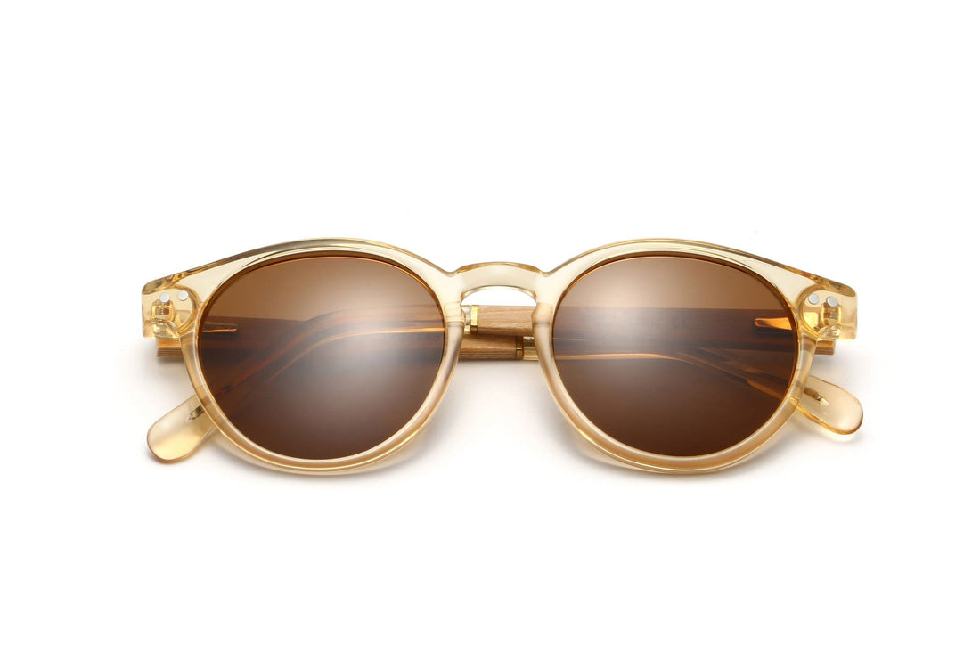 Jazz, Small Round Brown Sunglasses - Folded