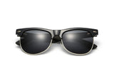 Black Jaguar Sunglasses, Browline Sunglasses Featuring Ebony Wood Arms with 100% UV Protection, Polarized Lenses - Folded