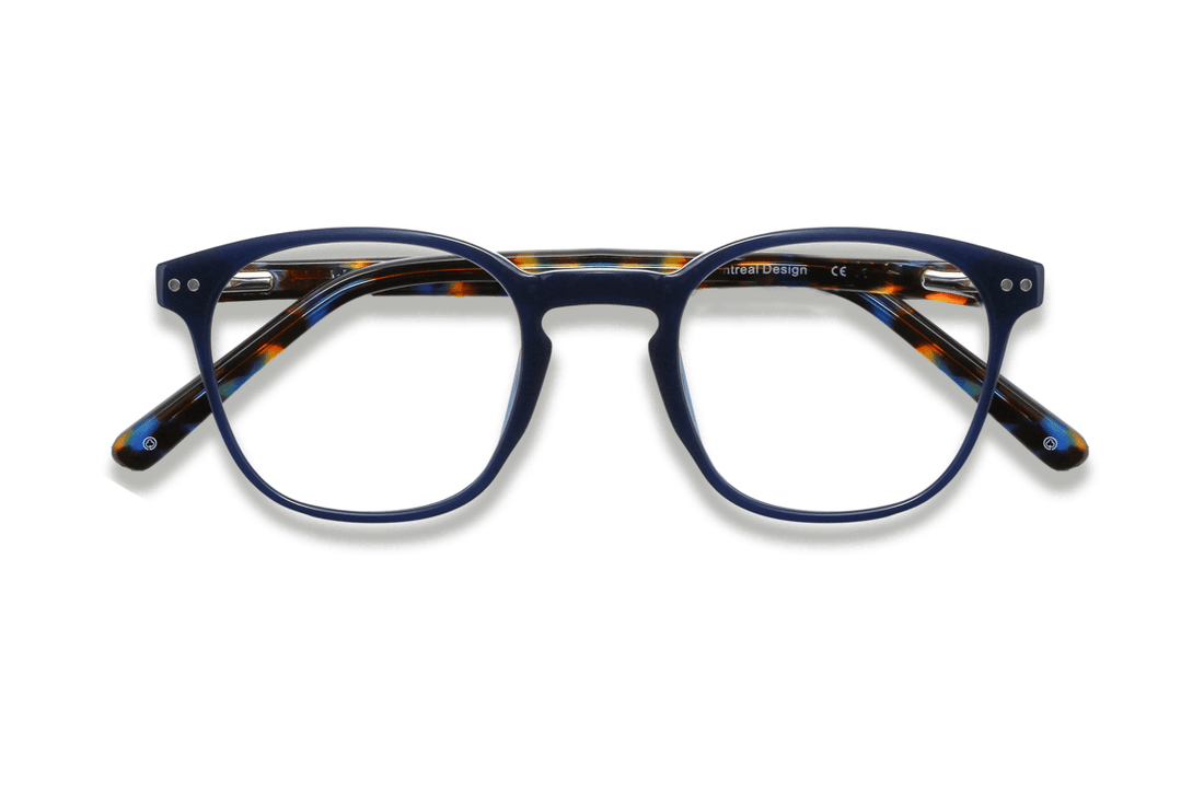 Dare Navy, Retro Square Navy Blue Acetate Glasses - Folded