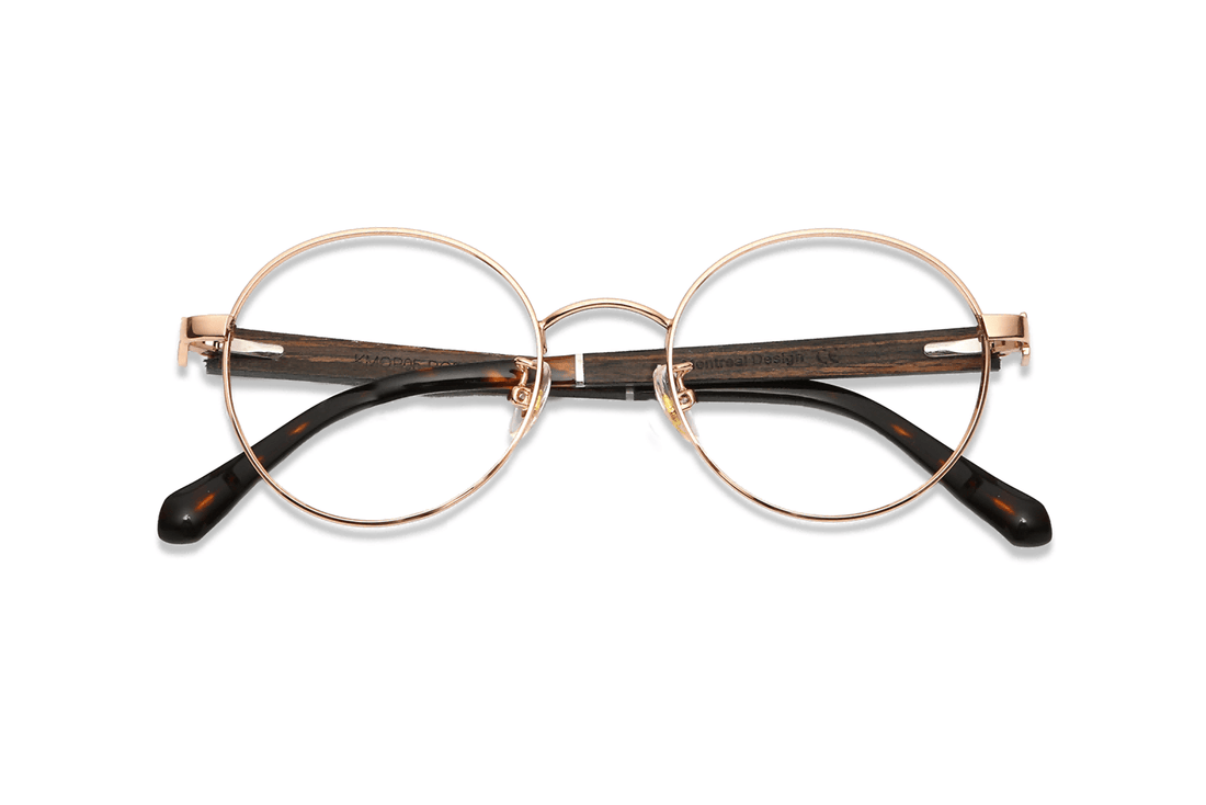 Joy Rose Gold, Rose Gold Metal Round Glasses - Folded