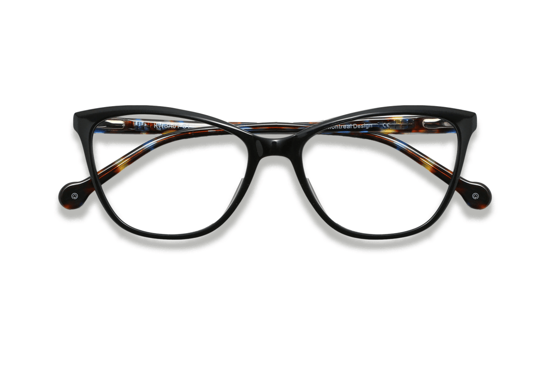 Allure Black, Cat Eye Black Acetate Glasses - Folded