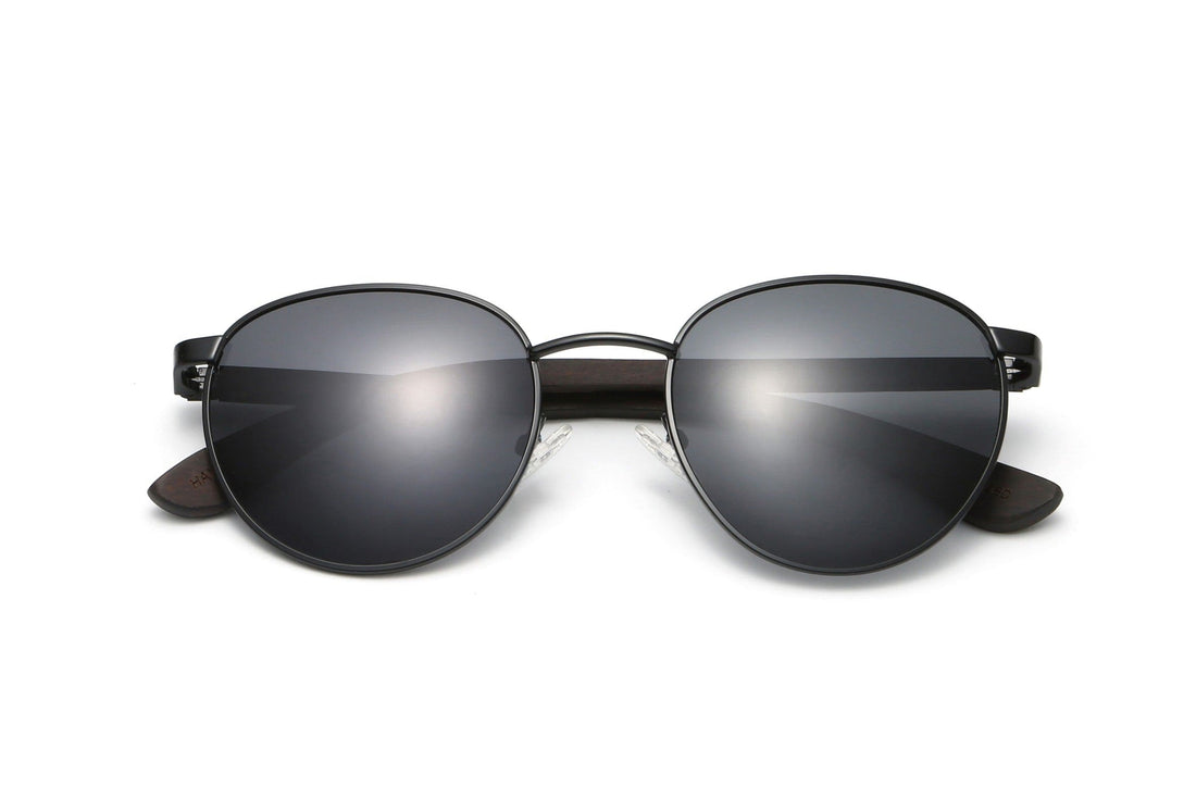 Austin Black , Round Black Metal Sunglasses - Folded