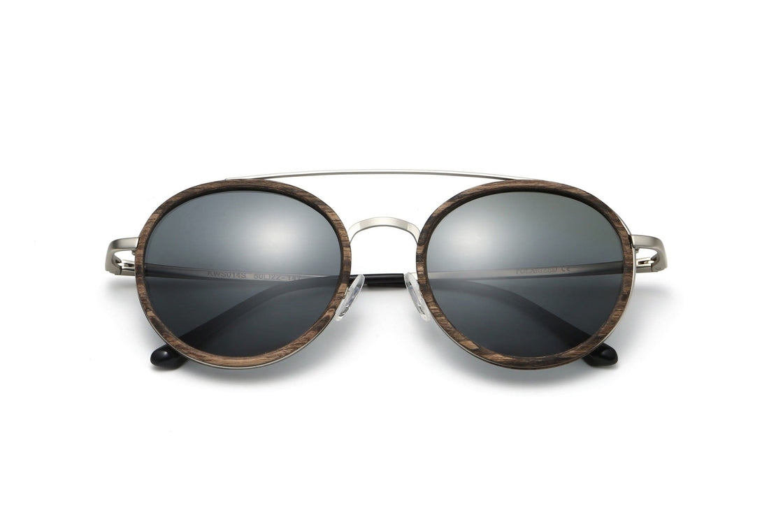 Aspen Silver, Round Double Bridge Sunglasses - Folded