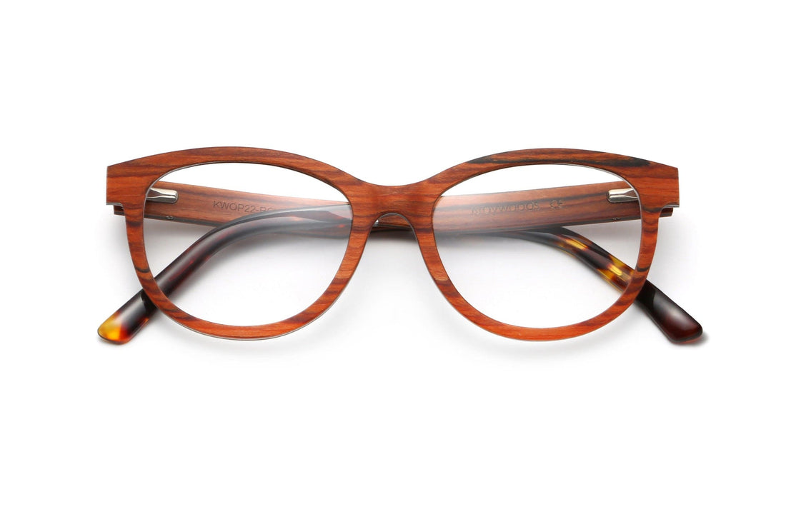 Charm Rose, Cat Eye Cherry Wood Glasses - Folded