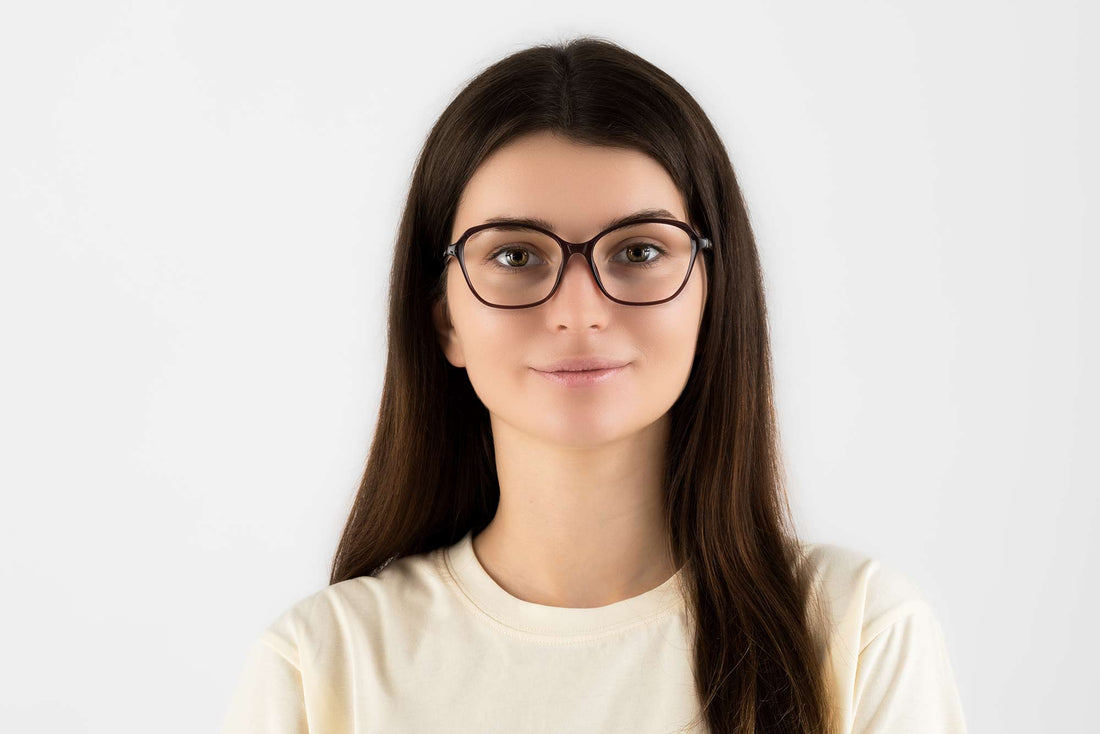 Woman wearing Glee Red, Geometric Red Acetate Glasses