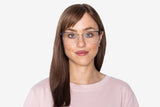 Woman wearing Enchanted Silver, Semi Rimless Cat Eye Glasses