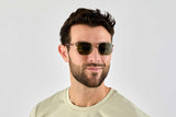 Man wearing Arlo, Gold Retro-Square Sunglasses