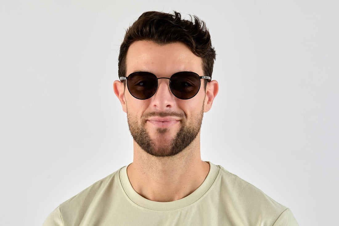 Man wearing Austin Black , Round Black Metal Sunglasses