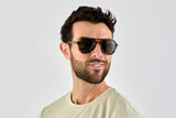 Man wearing Runner, Green Tortoise Aviator Sunglasses