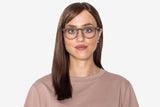 Woman wearing Cheer Rose, Retro Round Rosewood Glasses