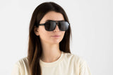 Woman wearing Parker, Black Oversized Aviator Sunglasses