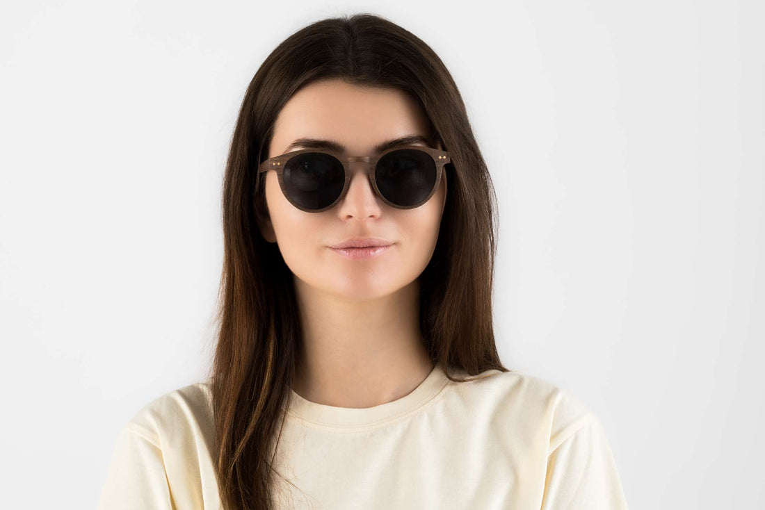 Woman wearing Ralph , Retro Round Wood Sunglasses