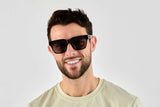 Man wearing Ava, Black Oversized Square Sunglasses