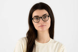 Woman wearing Wonder Green, Geometric Round Green Acetate Glasses