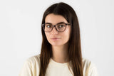 Woman wearing Allure Brown, Cat Eye Brown Acetate Glasses