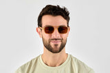 Man wearing Tanner, Translucent Brown Retro Aviator Sunglasses