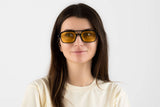 Woman wearing Ryder Yellow, Retro Aviator Sunglasses