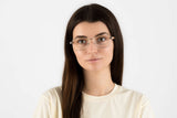 Woman wearing Fair Silver, Silver Metal Square Glasses