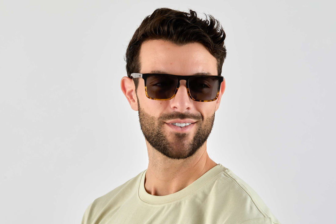 Man wearing Felix, Yellow Tortoise Rectangle Sunglasses