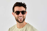 Man wearing Hudson, Geometric Retro Square Sunglasses