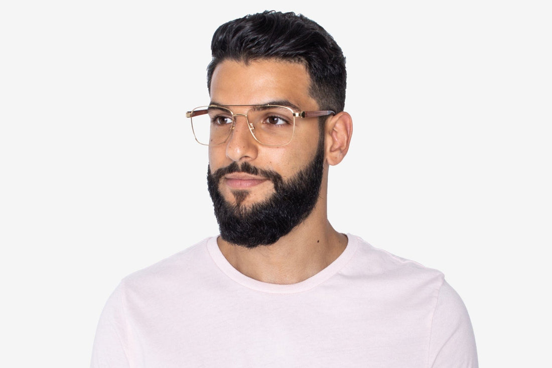 Man wearing Drive Gold, Retro Square Aviator Glasses