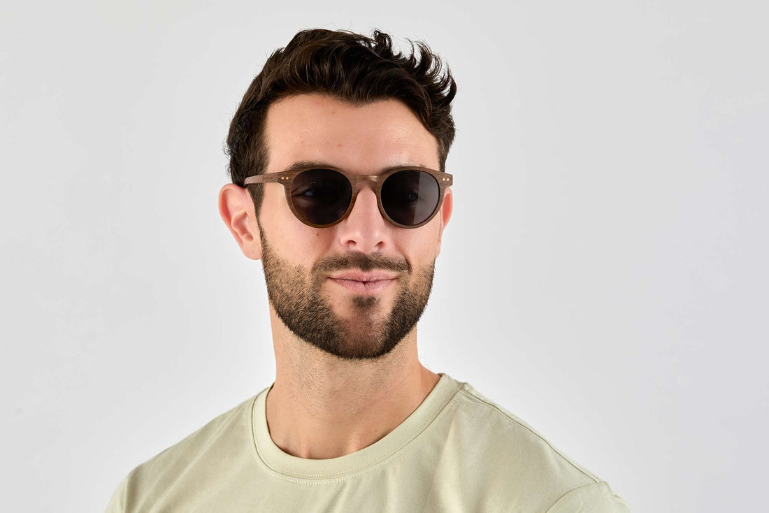 Man wearing Ralph , Retro Round Wood Sunglasses