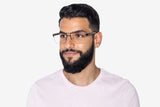 Man wearing Euphoria, Retro Rectangle Gold Metal Glasses