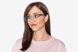 Woman wearing Enchanted Silver, Semi Rimless Cat Eye Glasses