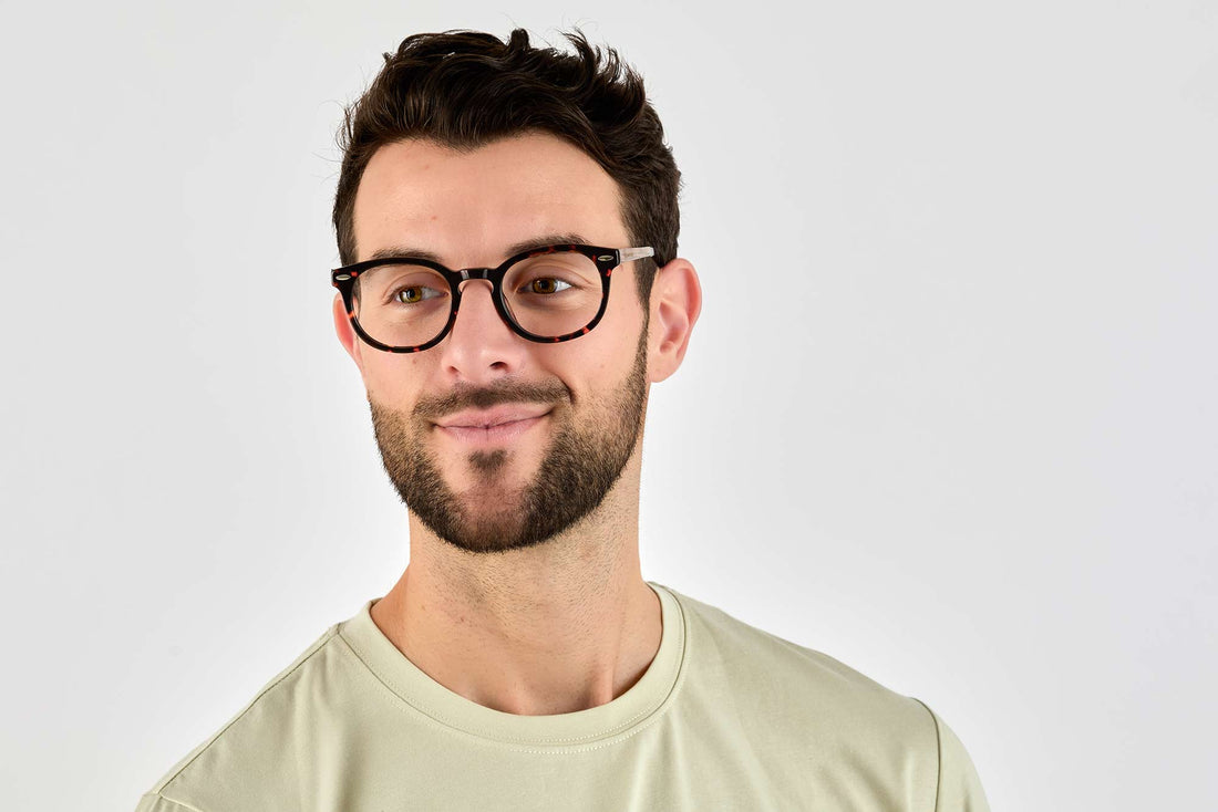 Man wearing Fierce Black, Round Thick Black Frame Glasses