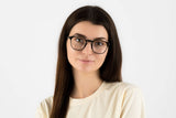 Woman wearing Dash Black, Retro Square Black Acetate Glasses