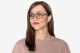 Woman wearing Harmony Brown, Rounded Square Wood Glasses