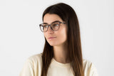 Woman wearing Allure Brown, Cat Eye Brown Acetate Glasses