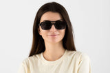 Woman wearing Ryder Black Retro Aviator Sunglasses