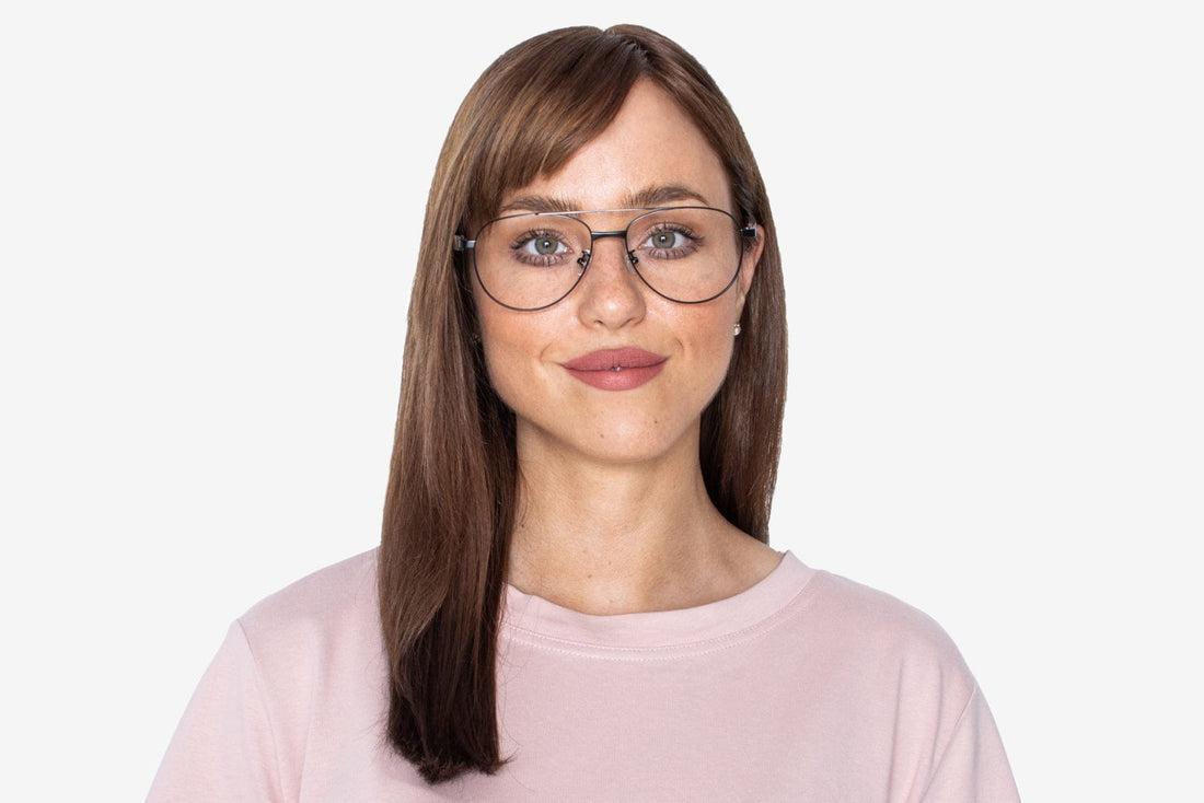 Woman wearing Purpose Black, Oversized Aviator Glasses