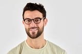 Man wearing Dash Black, Retro Square Black Acetate Glasses