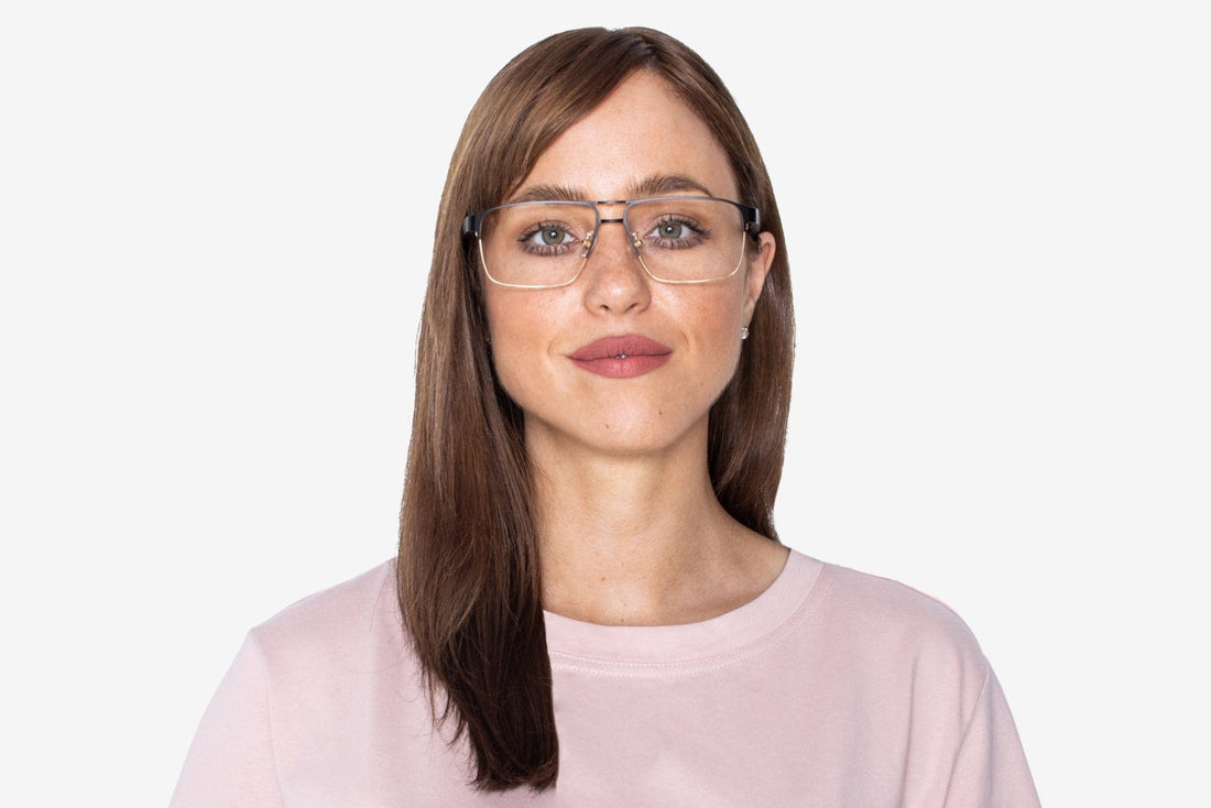 Woman wearing Euphoria, Retro Rectangle Gold Metal Glasses