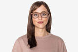 Woman wearing Brave Rose, Square Rosewood Glasses