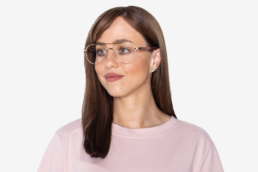 Woman wearing Purpose Gold, Oversized Aviator Glasses